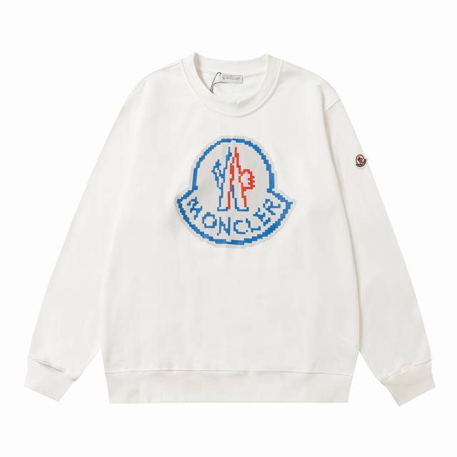 款号：863 Moncler 蒙口印花圆领卫衣 420克时毛毛圈面料 Os版型 偏大 搭配原版高克重双纱螺纹 正确三针五线工艺 锁链边 颜色：黑色 白色 码数：