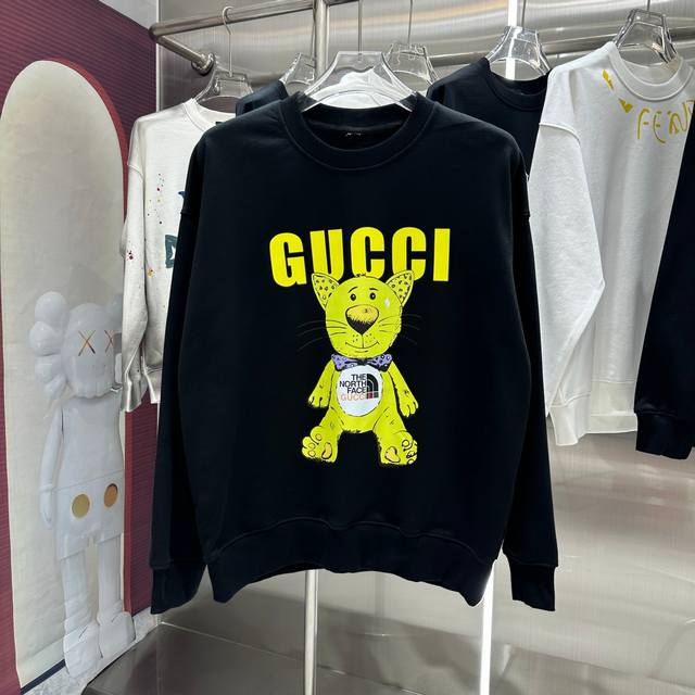 Gucci 2024 秋冬新款 个性印花圆领卫衣 男女同款 S M L Xl Xxl 五个码 黑色 杏色