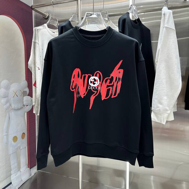 Gucci 2024 秋冬新款 个性印花圆领卫衣 男女同款 S M L Xl Xxl 五个码 黑色 杏色