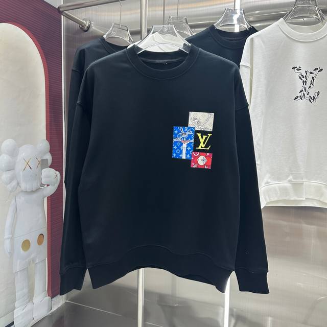 Lv 2024 秋冬新款 个性印花圆领卫衣 男女同款 S M L Xl Xxl 五个码 黑色 白色