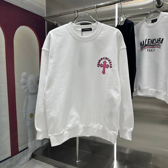 Ch克罗心 2024 秋冬新款 个性印花圆领卫衣 男女同款 S M L Xl Xxl 五个码 黑色 白色