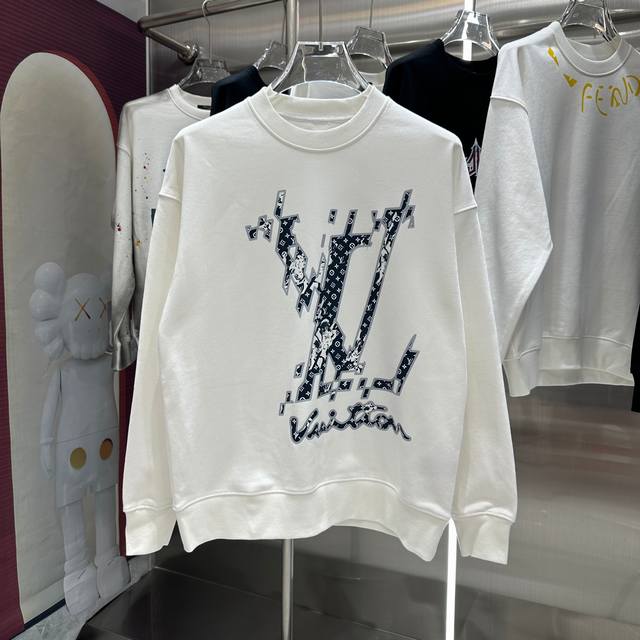 Lv 2024 秋冬新款 个性印花圆领卫衣 男女同款 S M L Xl Xxl 五个码 黑色 白色