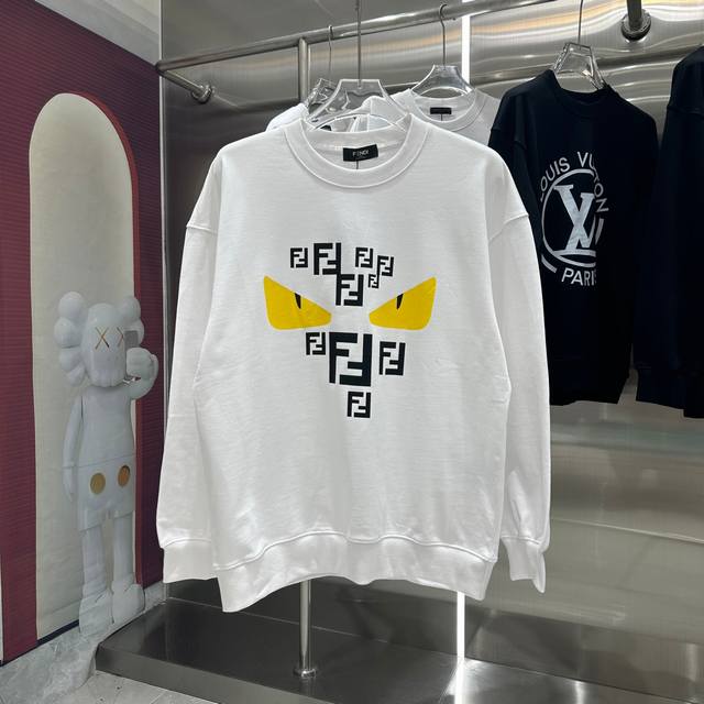 Fendi 2024 秋冬新款 个性印花圆领卫衣 男女同款 S M L Xl Xxl 五个码 黑色 白色