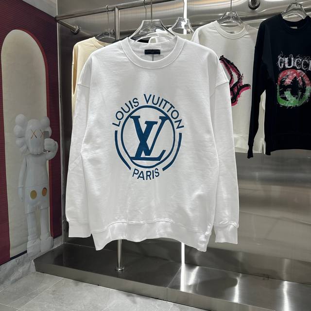 Lv 2024 秋冬新款 个性印花圆领卫衣 男女同款 S M L Xl Xxl 五个码 黑色 白色