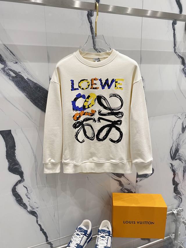 Dw Loewe 罗意威 2024秋季圆领新款卫衣 经典logo图案字母泼墨印花 原版面料 官方同款 400克 同缸染面料 手感非常舒服 百搭超级百搭好看 男女