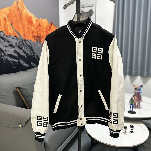 Dw Givenchy 纪梵希单排扣双面呢皮衣棒球服夹克 原版1:1开发 最高版本 定制原版提花螺纹、领款、袖子 原版一致 辅料、吊牌、领标均按照原版制