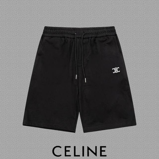 Celine 赛林］ 双c刺绣短裤 爆款定制400克活性版纯棉面料 采用立体绣花工艺 立体清晰可见 面料舒适有质感五分裤 码数：S-Xxl 颜色：黑