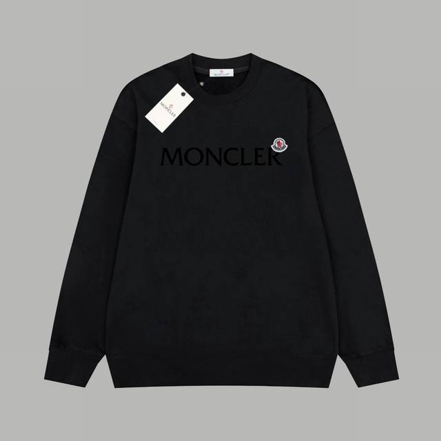 Moncler 蒙口 官网厚板植绒经典字母加贴布刺绣小标 毛圈长袖卫衣 420G重磅毛圈版本 百分百纯棉独家出货 定染硫化黑无尘处理面料 面料：420G百