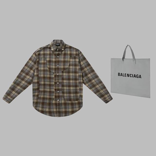 可配手提袋5 24秋冬设计师款新款巴黎 Balenciaga 假两件格纹复古外套 全衣包边埋夹 Smlxl