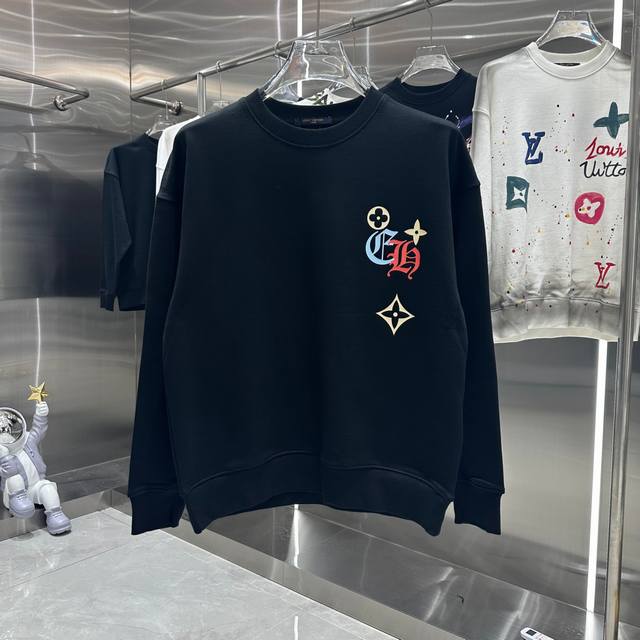 Lv 2024 秋冬新款 圆领印花卫衣 男女同款 S M L Xl Xxl 五个码 黑色