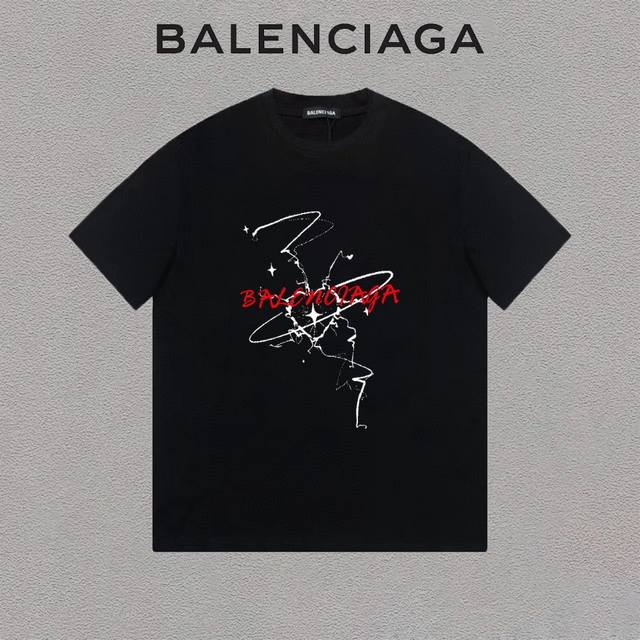 Balenciaga 巴黎世家 Logo字母印花简约圆领短袖t恤男女同款 吊牌 领标 水洗唛 三标齐全 定织定染280克精梳棉面料 尺码：S-Xxl 颜色：黑色