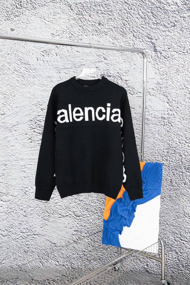 款号：Y820 Balenciga巴黎世家提花字母套头圆领毛衣 定制针织面料工艺处理 选用高克重针织纱线 厚实感十足 质感区别市场货 高度还原 选定一线毛纺工厂