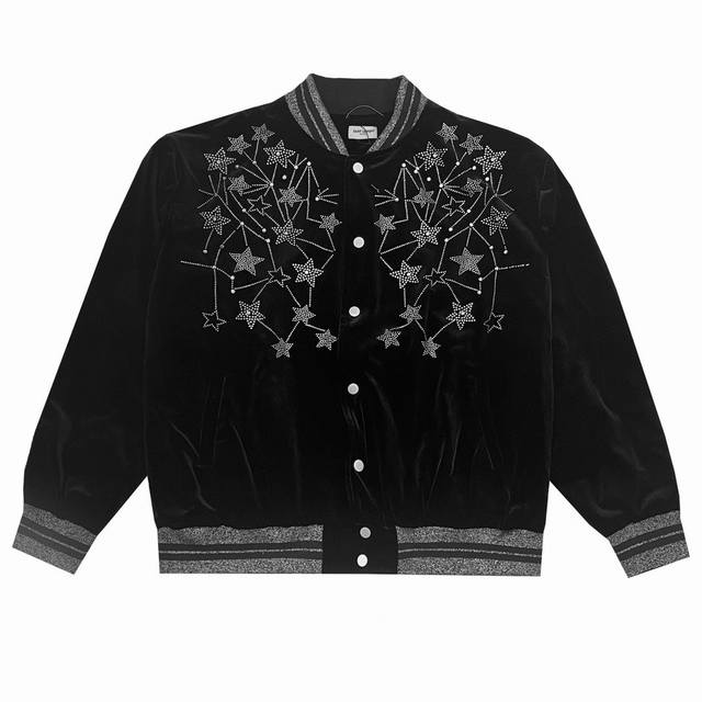 款号：Y651 Saint Laurent Slp 圣罗兰满天星烫钻金丝绒夹克棒球服 周震南 李宇春等明星同款 首先普及品牌 Yves Saint Lauren