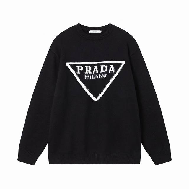 Prada 普拉达prada三角字母圆领羊毛毛衣 颜色：黑色 棕色 尺码：S M L Xl Xxl