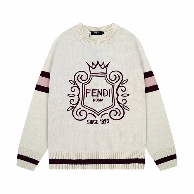 Fendi 芬迪 Fd字母logo皇冠刺绣圆领毛衣 颜色：白 码数：S M L Xl Xxl