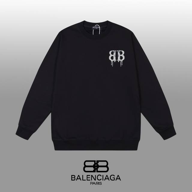 Balenciaga 巴黎世家 24Ss 经典圆领卫衣 1:1对版定制面料420克大毛圈高克重百分百纯棉 双针车线跨缝工艺 配套同缸1X1紧密高克重螺纹 螺纹