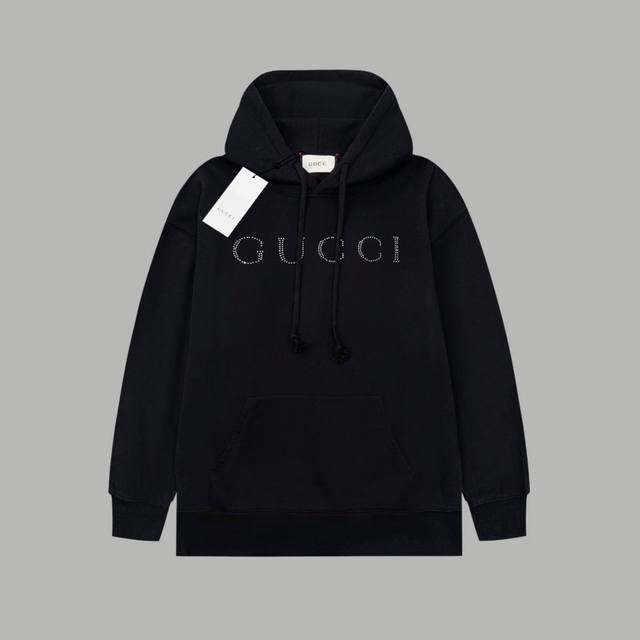 Gucci 古驰 烫钻logo经典字母 毛圈长袖卫衣 420G重磅毛圈版本 百分百纯棉独家出货 定染硫化黑无尘处理面料 面料：420G百分百纯棉赛络纺毛圈