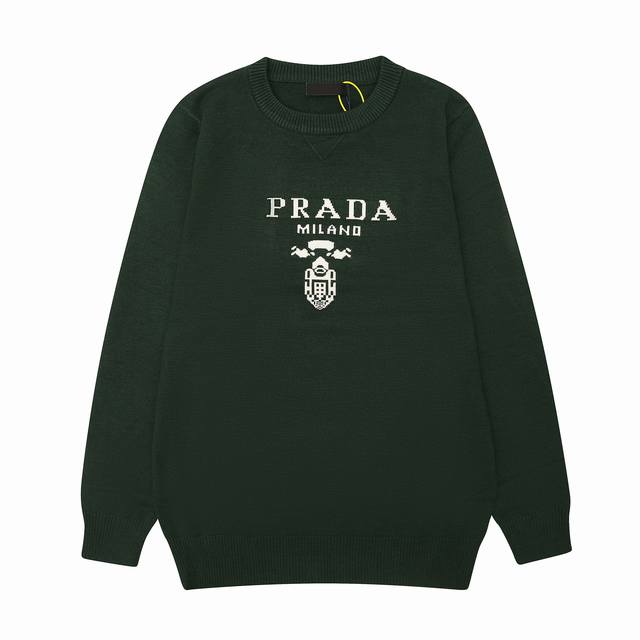 新款上新 原版面料 官方同款 2024Ss新款 Prada 普拉达圆领毛织 高品质的面料柔软 工艺:采用顶级包芯纱毛料，男女同款 吊牌 领标 水洗麦 三标齐全