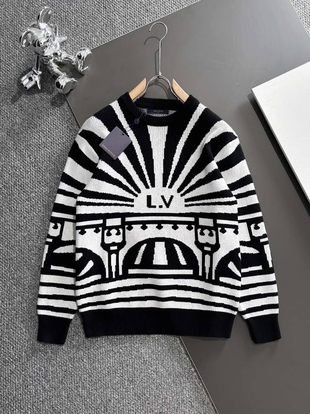 Lv 驴子 24Fw 新配色纯黑款 前后大logo标志性钉珠毛衣羊毛加牛绒圈圈纱 无线接近原版手感 非常保暖舒适 吊打市面切版本 纱行合作备纱 秋冬一直卖到春节