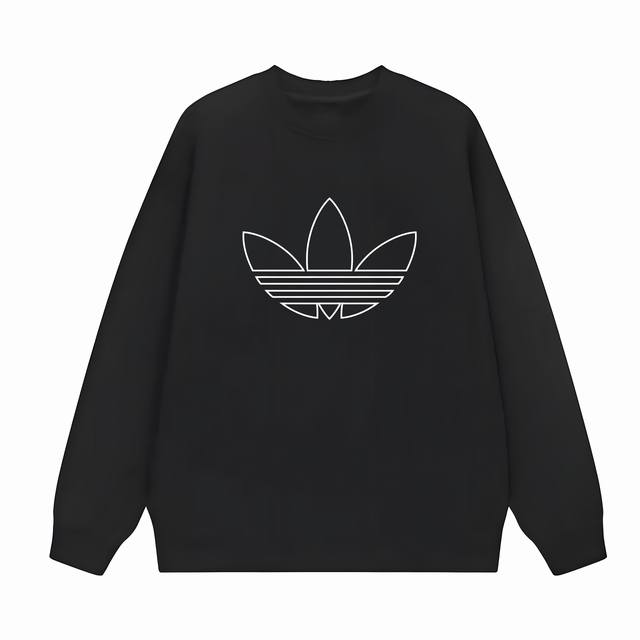 Adidas 阿迪达斯三叶草镂空logo限定款宽松休闲圆领卫衣 颜色：黑色 杏色 白色 尺码：S M L Xl 面料: 采用400G毛圈棉面料