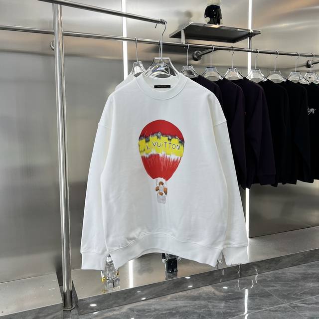 路易威登lv 2024秋冬新款 个性印花圆领卫衣 420克定制面料 男女同款 S M L Xl Xxl 五个码 黑色 白色