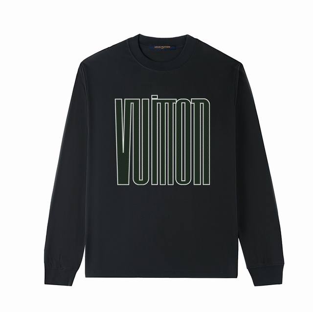 Lv24秋冬系列 Louis Vuitton标识艺术字体logo 采用双纱纯棉280G，长袖t，三标齐全，面料颜色定制定染，不缩水不退色。手感舒服，质感超强潮