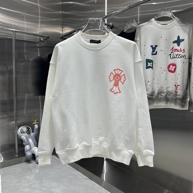 Ch克罗心秋冬新款 前后圆领印花卫衣 男女同款 S M L Xl Xxl 五个码 黑色白色.