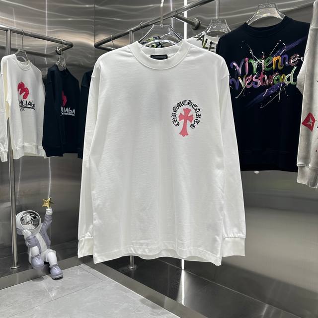 克罗 2024秋冬新款印花圆领长袖tee 实物很棒男女同款宽松版 尺码s M L Xl Xxl 五个码 黑色 白色 紫色