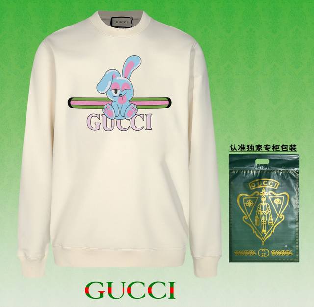 高版本卫衣 配独家图片包装 长期现货 Gucci~古驰 采用440G重磅面料 区别市场通货 2024Fw秋冬款专柜在售，精致印花圆领毛圈卫衣 高端双股纯棉 定制