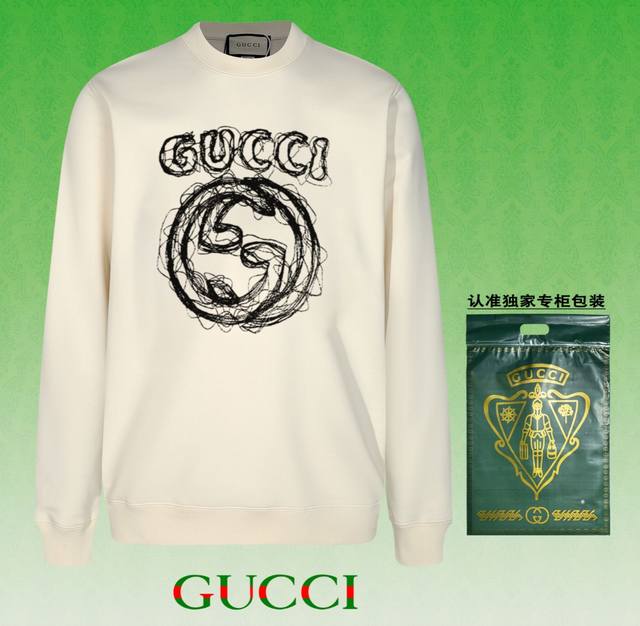 高版本卫衣 配独家图片包装 长期现货 Gucci~古驰 采用440G重磅面料 区别市场通货 2024Fw秋冬款专柜在售，精致印花圆领毛圈卫衣 高端双股纯棉 定制