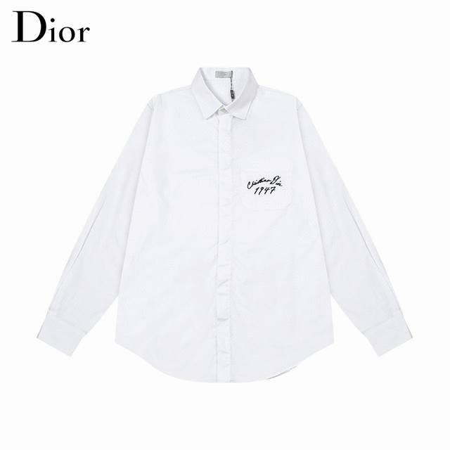 Dw Dior 迪奥 爆款来袭 口袋1947字母logo刺绣长袖衬衫 2024Ss官网新款长袖 衬衫 衬衣，精美刺绣logo 高端版本，专柜定制面料 透气舒适度