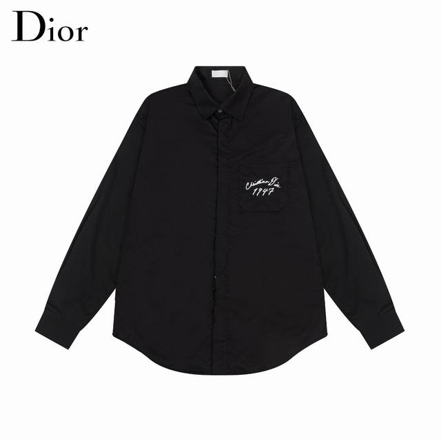 Dw Dior 迪奥 爆款来袭 口袋1947字母logo刺绣长袖衬衫 2024Ss官网新款长袖 衬衫 衬衣，精美刺绣logo 高端版本，专柜定制面料 透气舒适度