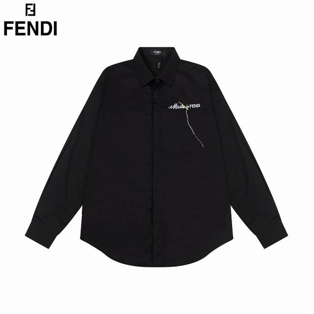 Dw Fendi 芬迪 爆款来袭 胸前简约logo针绣徽标长袖衬衫 2024Ss官网新款长袖 衬衫 衬衣 精美刺绣logo 高端版本，专柜定制面料 透气舒适度高