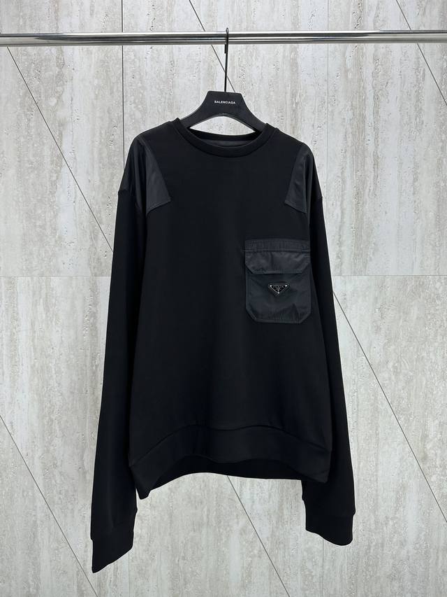 Prada 普拉达24Fw太空棉拼接口袋三角标长袖 Size：S M L Xl