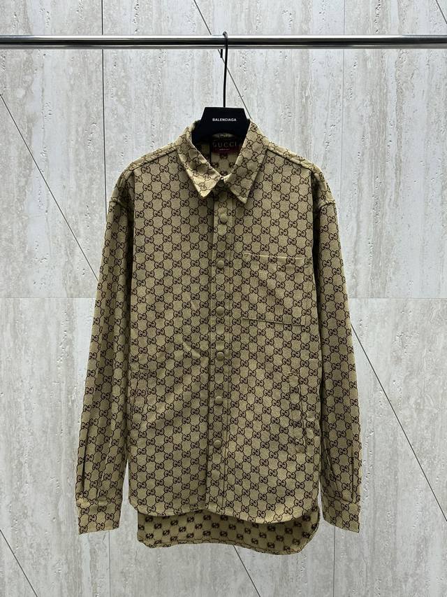 Gucci 古驰24Fw满印提花双g帆布翻领长袖衬衫 Size: Xs S M L