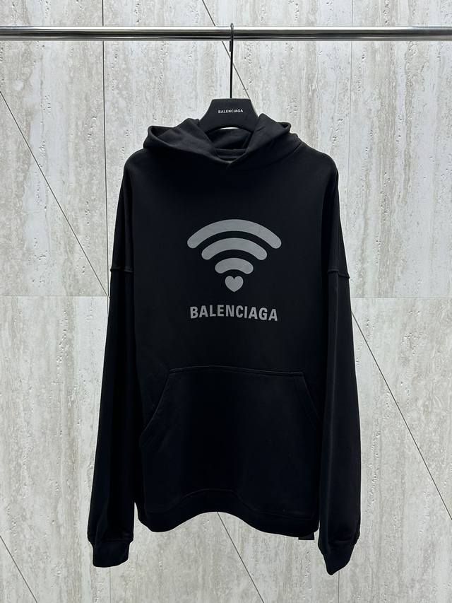 Balenciaga 巴黎24Fw爱心wifi印花连帽卫衣 Size: S M L