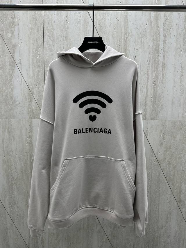 Balenciaga 巴黎24Fw爱心wifi印花连帽卫衣 Size: S M L