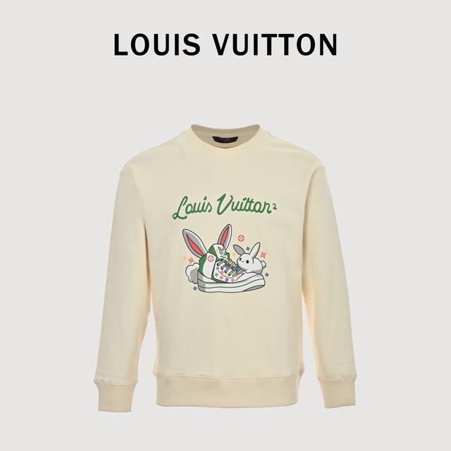 Louis Vuitton 路易威登 24Fw 兔子潮鞋印花圆领卫衣 420克重纯棉面料毛圈底定制32支2*2螺纹 成衣两遍水洗处理 面料舒适亲肤无异感 定制定