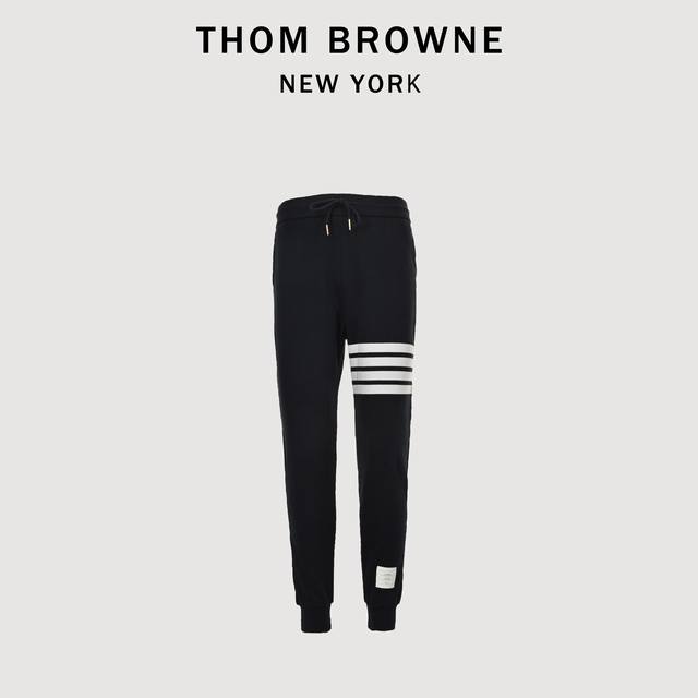 Thom Browne 汤姆布朗 24Fw 四杠条纹色织运动长裤 藏蓝 定织定染480g毛圈布，采用60支天然全棉精梳纱针织而成，内里32jc平纹+8jc毛圈，