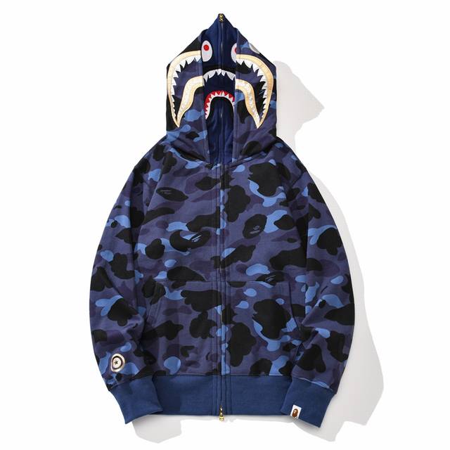 爆款上新☆ 轻奢推介 高版本 BAPE 鲨鱼头土豪金双帽迷彩卫衣 形象让你成为最靓仔 官网发售款｜超级推荐｜超人气单品 亮点满满 秋冬宽松连帽卫衣 不起球不变形