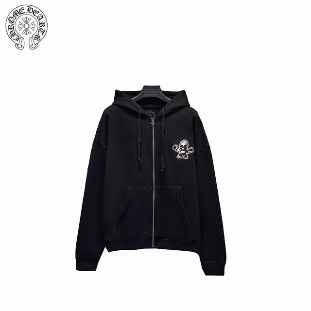 Chrome Hearts 克罗心24ss 骷髅涂鸦连帽开衫卫衣 采用订色订染毛圈纯棉卫衣面，450g双股双纱，手感舒适 进口针织针梳棉进行制作，厚度适中，有垂