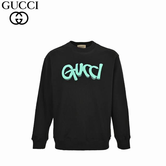 Gucci 古驰 24Fw 涂鸦字母发泡印花圆领卫衣 420克重纯棉面料毛圈底定制32支2*2螺纹 成衣两遍水洗处理 面料舒适亲肤无异感 定制定染面料 纺织密度