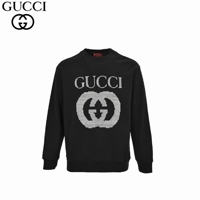 Gucci 古驰 24Fw 波点字母logo印花圆领卫衣 420克重纯棉面料毛圈底定制32支2*2螺纹 成衣两遍水洗处理 面料舒适亲肤无异感 定制定染面料 纺织