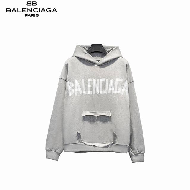 Balenciaga 巴黎世家 23Fw 美纹纸胶带水洗破坏连帽卫衣 本部研发 购入原版 耗时45天 面料采用定制480克精梳棉面料 下垂感和面料硬挺度非常屌