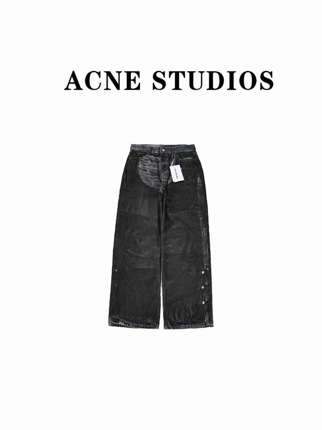 Acne Studios 错视数码腰带拉链扣子3D打印牛仔裤 白鹿同款打印裤，你能想到一条好的牛仔裤该有的元素，它都一应俱全，外层皮裤的夸张设计，双腰、裤脚的纽