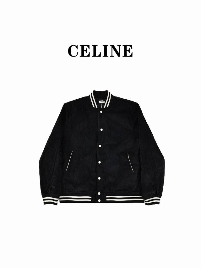 Celine 赛琳24ss灯芯绒棒球服外套 灯芯绒羊毛拼接的棒球服 版型挺括 有型 小立领设计也是非常喜欢啦 摸起来手感也舒服 袖口螺纹全部横机定做 后背超精密