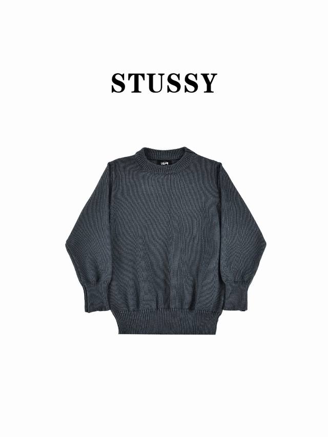 斯图西Stussy FW24 巡游人系列 冲浪滑板圆领毛衣 SURFMAN ICON COTTON LINEN CREW 背面logo印花圆领毛衣 男女同款 超