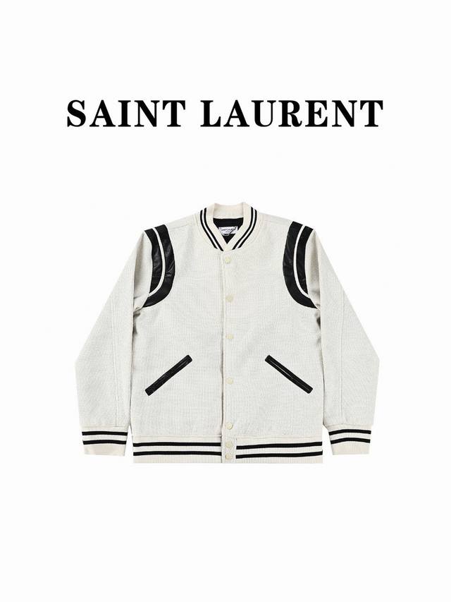 Saint Laurent Paris 圣罗兰 YSL经典款拼皮黑白棒球领夹克外套， 原版1:1开发全网最高版本 耗时2个月订制纯羊毛呢料、提花罗纹 普通机器根