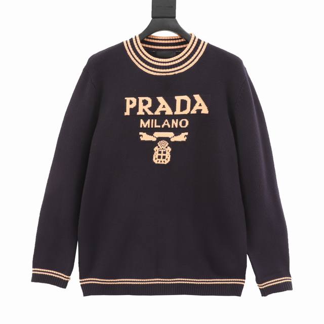 PRADA 普拉达24ss撞色针织圆领毛衣 高版本男女同款穿搭圆领则显得斯文，又大方，百搭慵懒风，无论是搭配还是，都能轻松hold住，穿上它单穿或叠穿都超可！