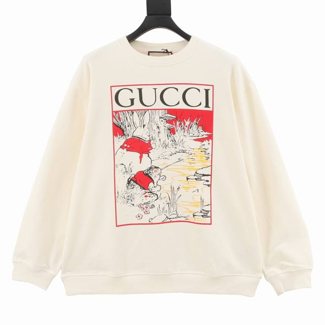 Gucci 古驰 24Fw 趣味卡通系列印花圆领卫衣 420克重纯棉面料毛圈底定制32支2*2螺纹 成衣两遍水洗处理 面料舒适亲肤无异感 定制定染面料 纺织密度